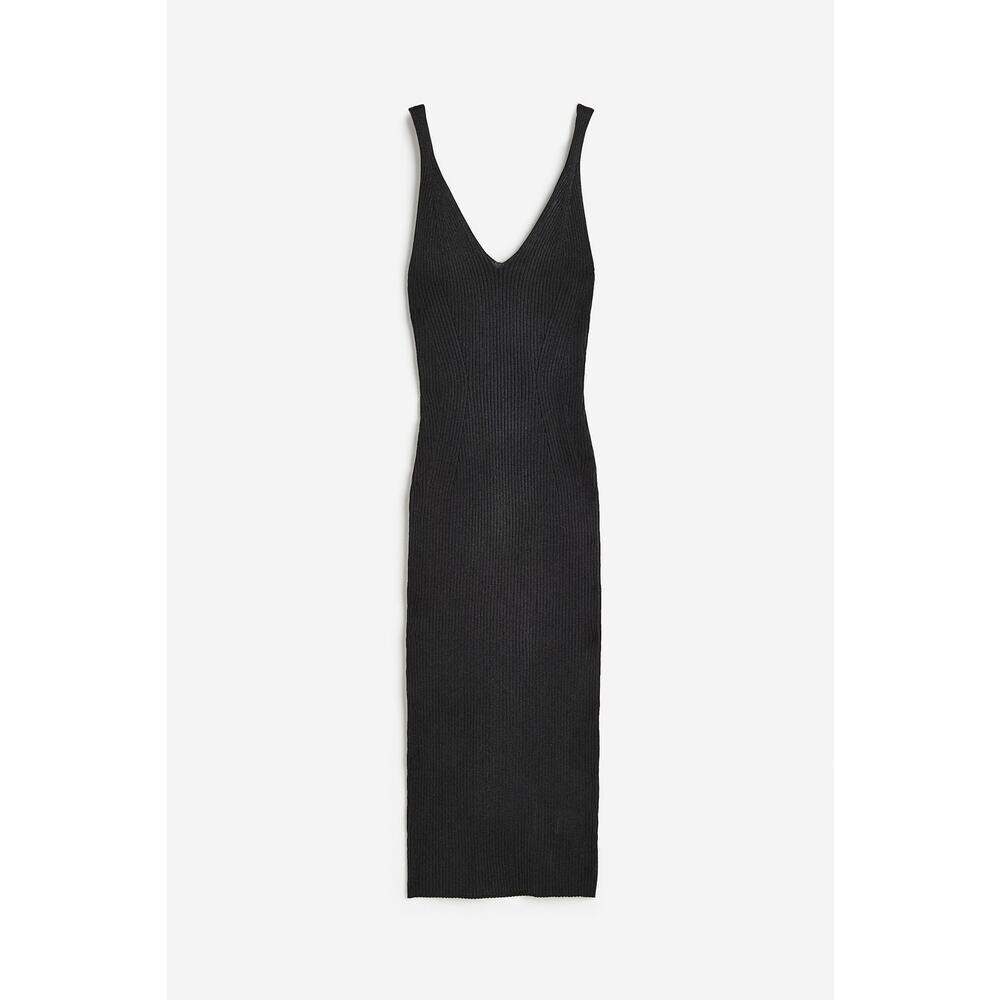 H&M Basic Rib-Knit Bodycon Midi Dress, Black XS